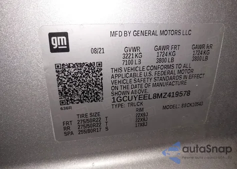 2021 Chevrolet Silverado 1500 4Wd Short Bed Rst from USA, damaged, VIN 1GCUYEEL8MZ419578